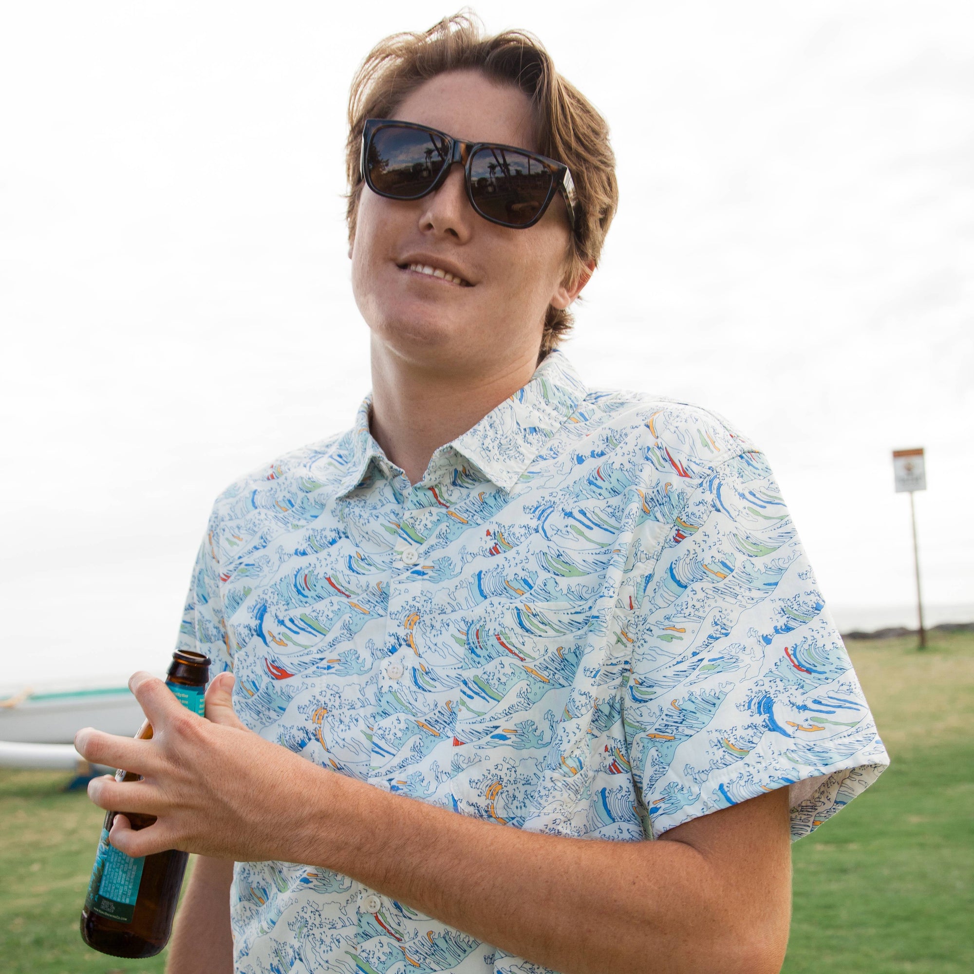 Men’s Stretch High Water Shirt - Paint By Numbers Wave, White Sand