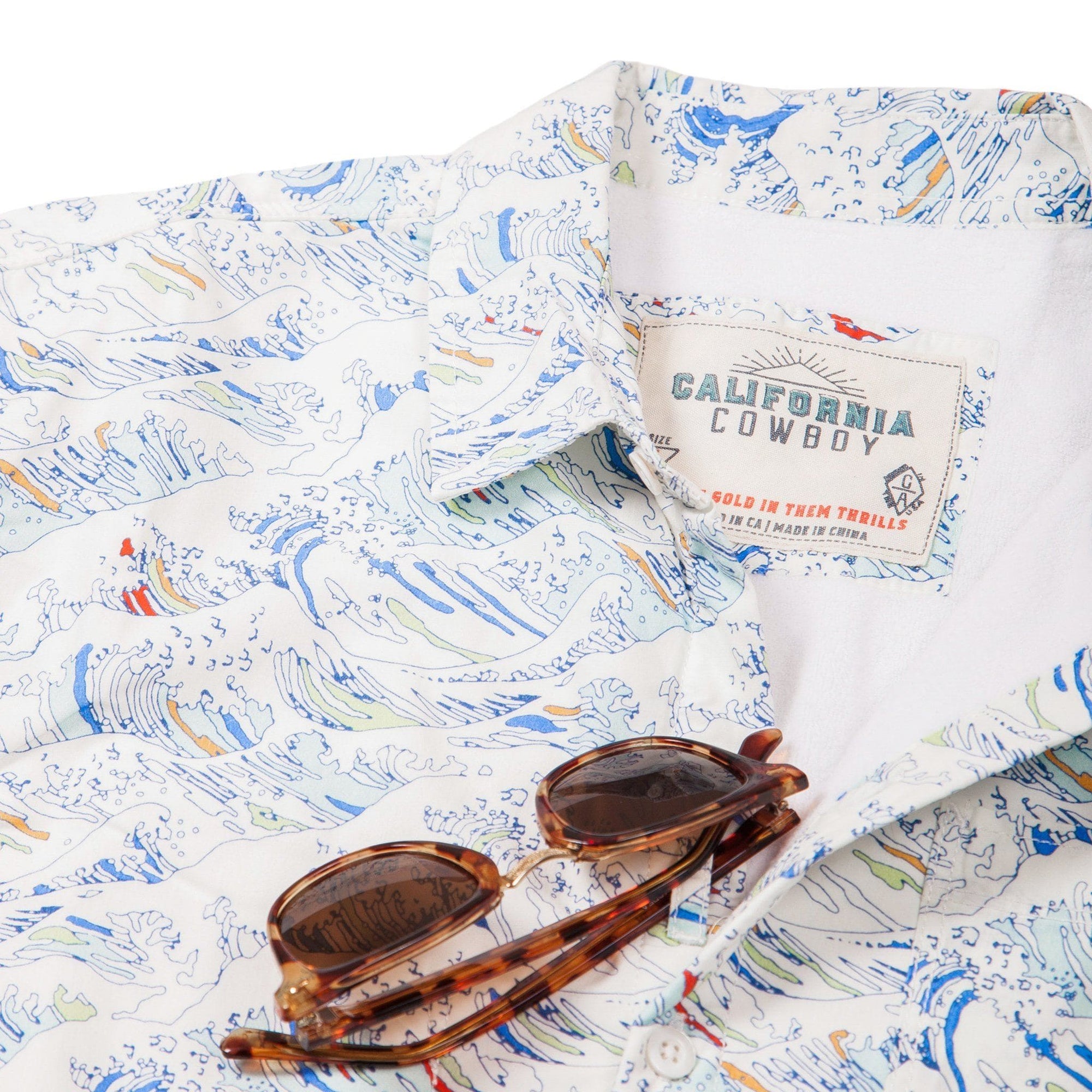 Men’s Stretch High Water Shirt - Paint By Numbers Wave, White Sand