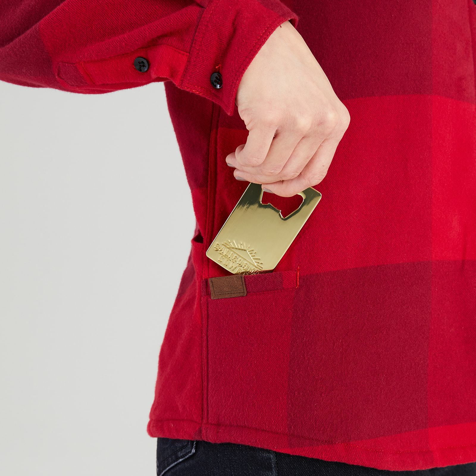 Women’s High Sierra Flannel Shirt With Bottle Opener - Model - Chilly Pepper Check - California Cowboy