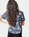 High Water Hawaiian Shirt For Women With Hidden Phone Pocket - 70's Inspired - Bottle Pocket - Model - California Poppy Washed Navy - California Cowboy