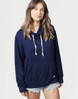 Women’s Wagyu Fleece Cowl Neck Sweatshirt in Navy - Model - California Cowboy