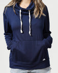 Women’s Wagyu Fleece Cowl Neck Sweatshirt in Navy - Classic Kangaroo Pocket - Model - California Cowboy