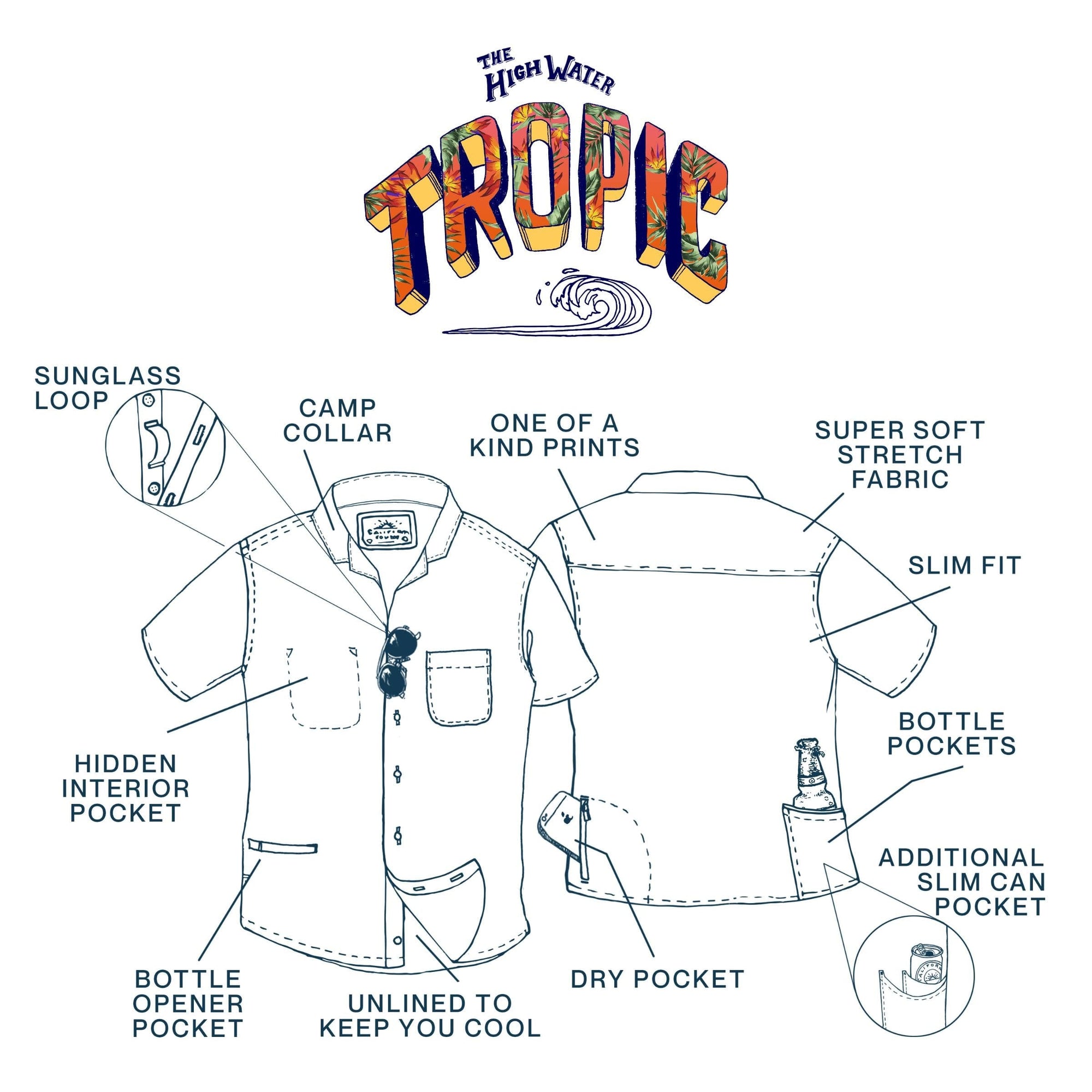 Men’s Tropic High Water Shirt - Guayabera, Agave White Sand