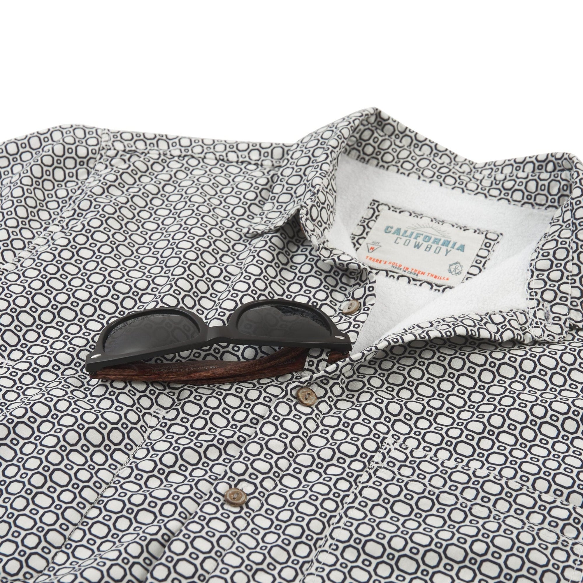 Men’s High Water Shirt - Cozumel Geo - White Russian (New Fit!) - Sunglass Loop Laydown - California Cowboy