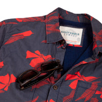 Men’s High Water Hawaiian Shirt With a Sunglass Loop - Vintage Floral Washed Navy - California Cowboy