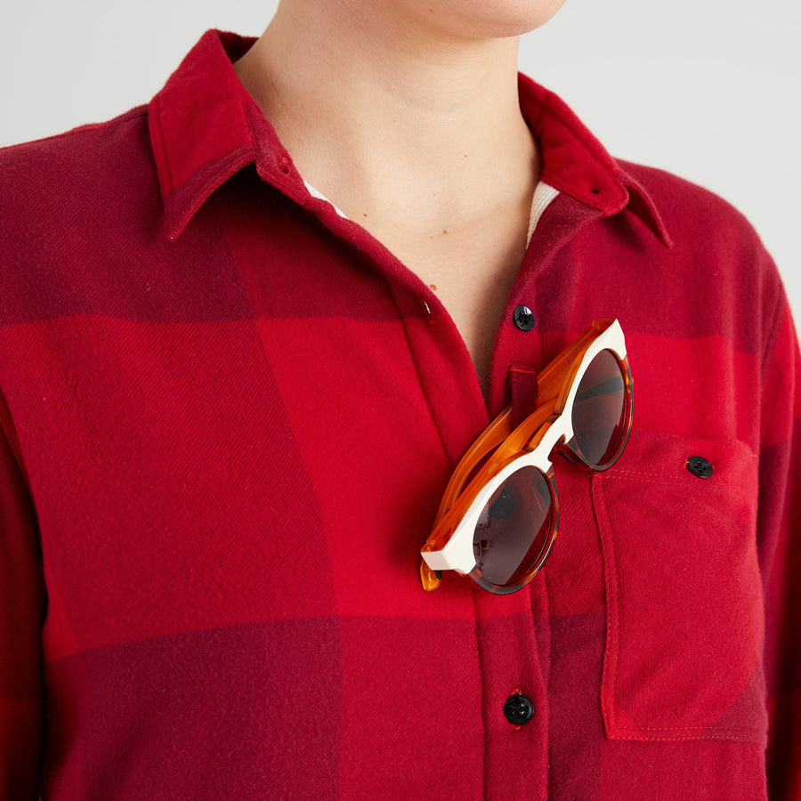Women’s High Sierra Flannel Shirt With Sunglass Loop - Model - Chilly Pepper Check - California Cowboy