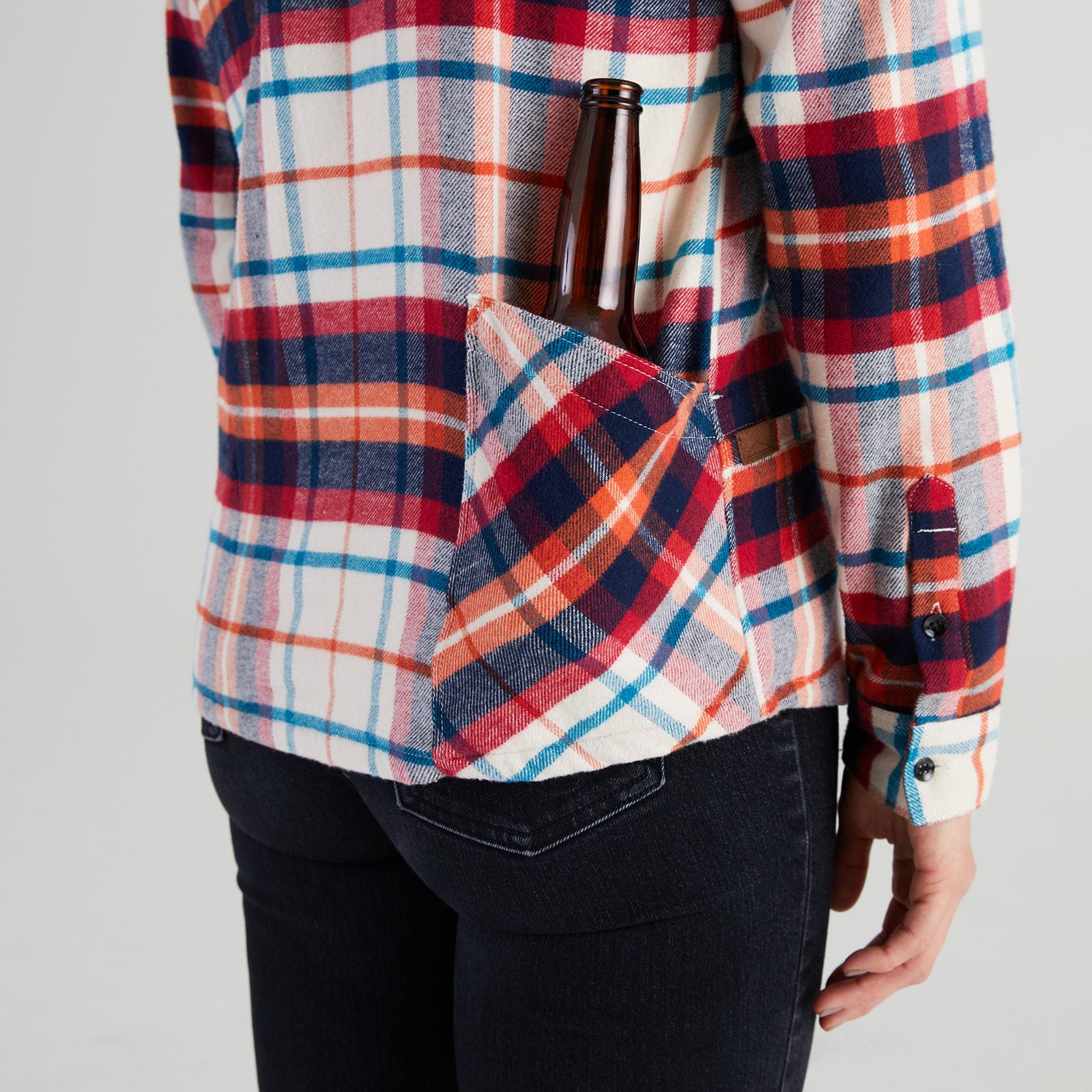 Women’s High Sierra Shirt With Hidden Beer Pocket - Model - Sonoma Plaid - California Cowboy